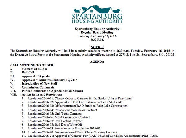 Spartanburg Housing Authority Event Agenda